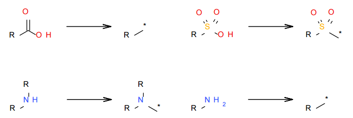 Example reagent processing rules for acids and amines