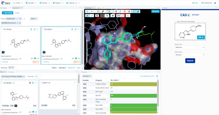 Medicinal chemists can access the full capabilities of SciFinder-n via a dedicated plugin in the Torx Design GUI