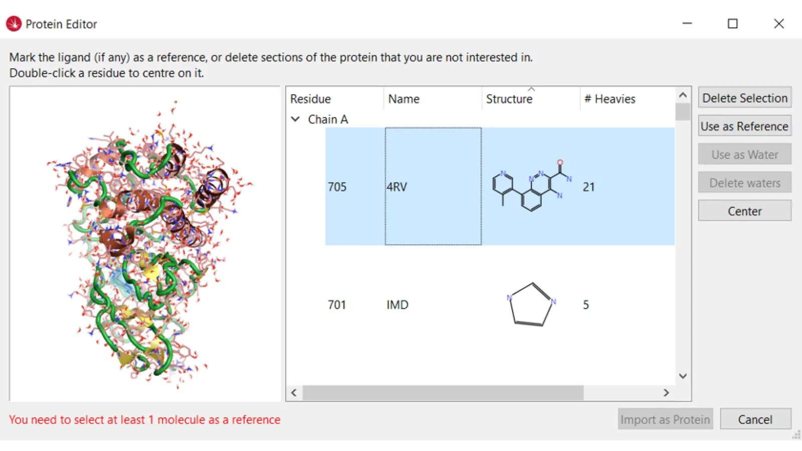 Uploading the protein-ligand complex into Spark for the water replacement experiment.