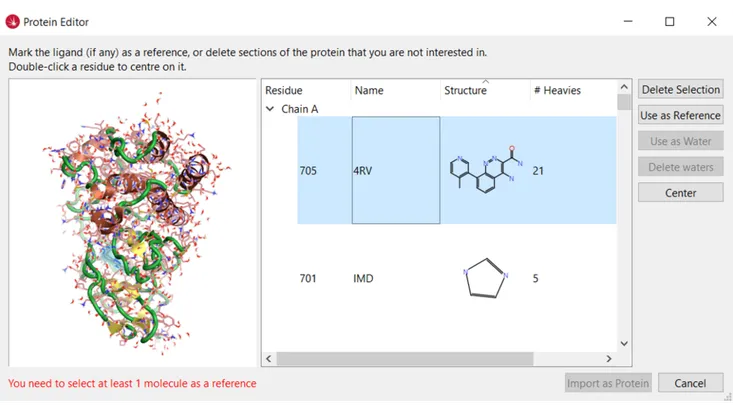 Uploading the protein-ligand complex into Spark for the water replacement experiment.