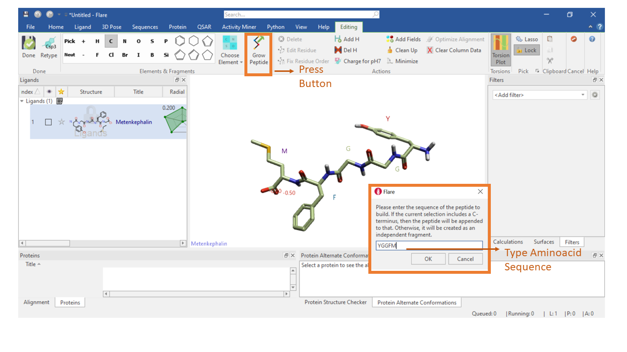 Editing a peptide using the Grow Peptide button in the editing tab of Flare