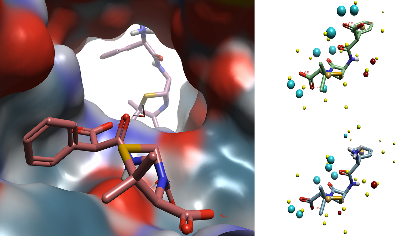 Figure 3 Carbenicillin (foreground) in E. Coli OmpF transporter(4GCQ) with ampicillin (background) from E. Coli OmpF transporter(4GCP) superimposed
