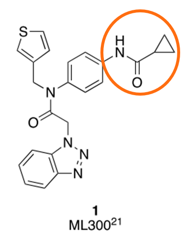 Figure 2_ Known active ML300. The R-group replacement region selected for bioisostere replacement in Spark is circled in orange.