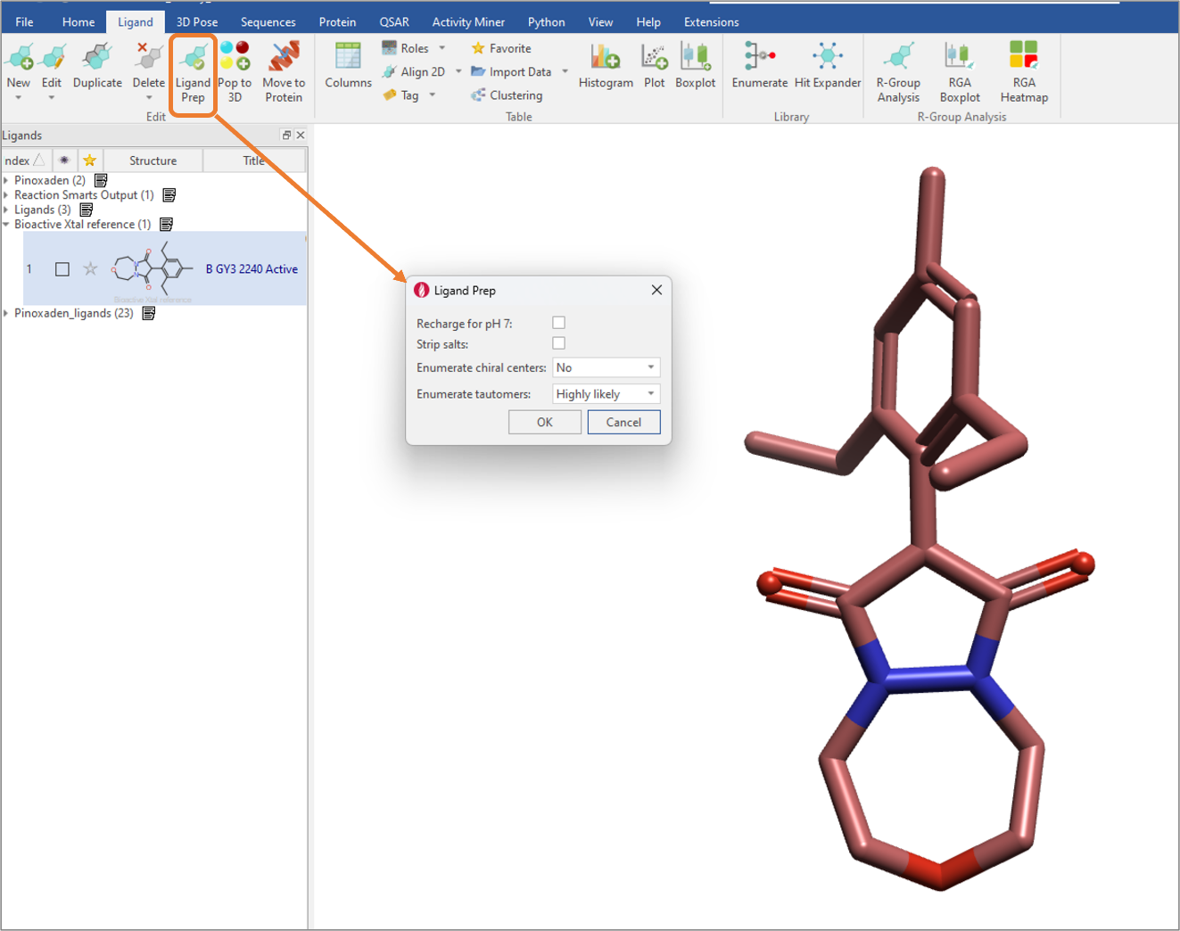 Figure 5 The ligand Prep feature in Flare V7