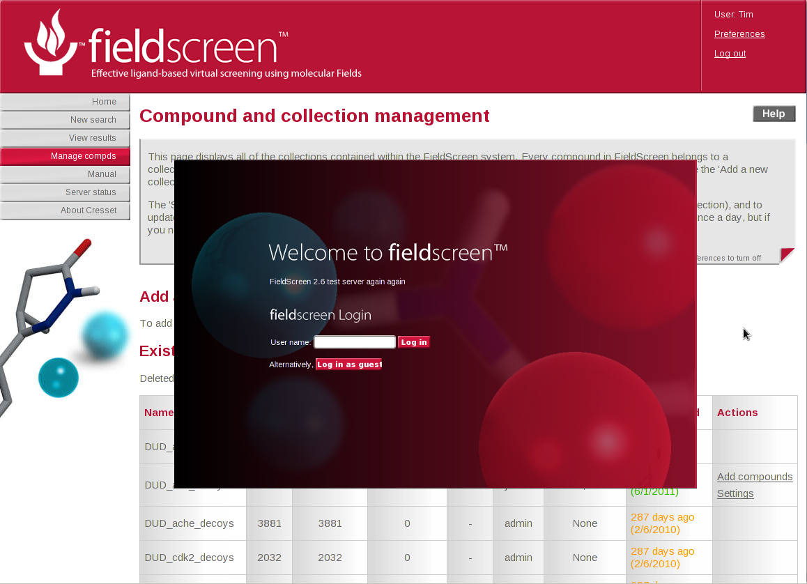 Screenshot of elements of FieldScreen 2.6.0 interface